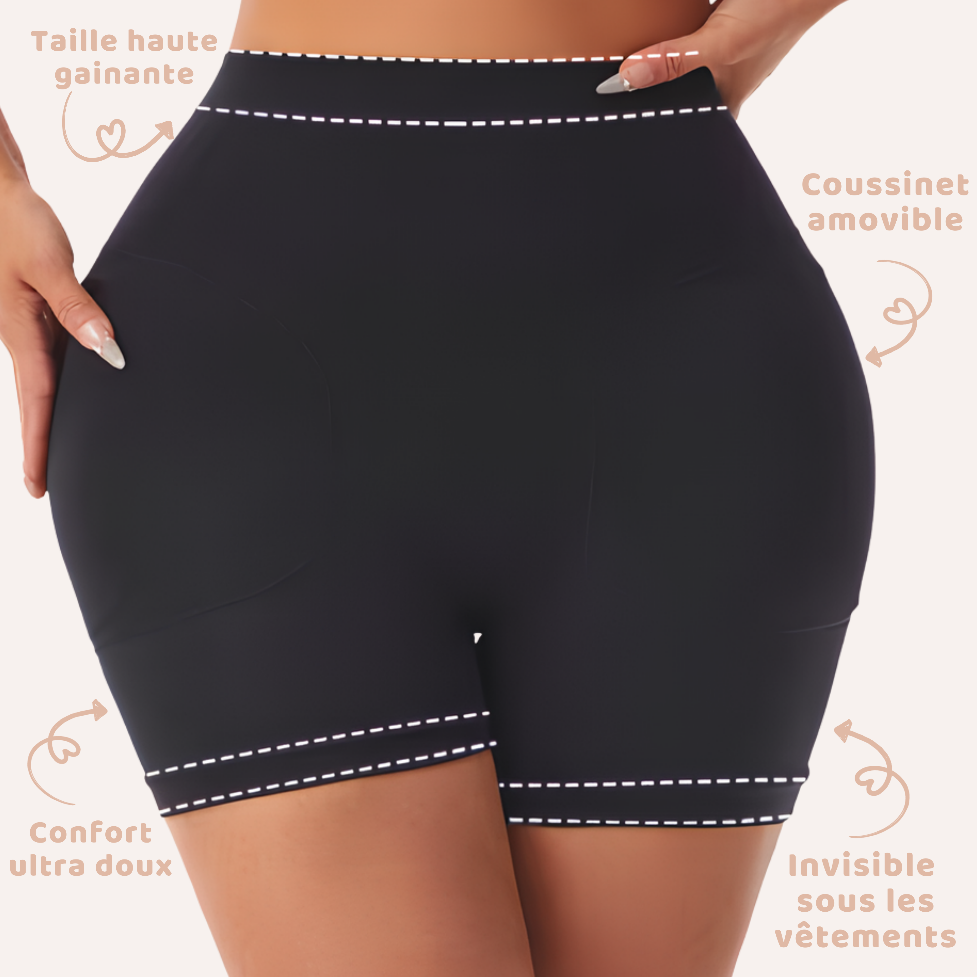 Anti Hip dips effet gainant et galbant instantané- Taille haute amincissant avec coussinets amovibles